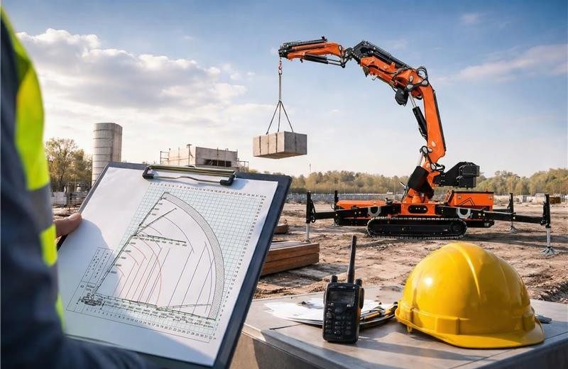 Crane capacity chart in use at building site
